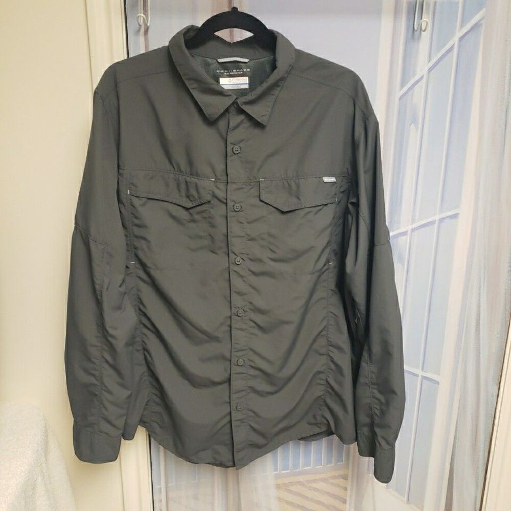 Columbia Men's Omni Sun Protection Long Sleeve Button Shirt Dark Gray Sz XL Fish